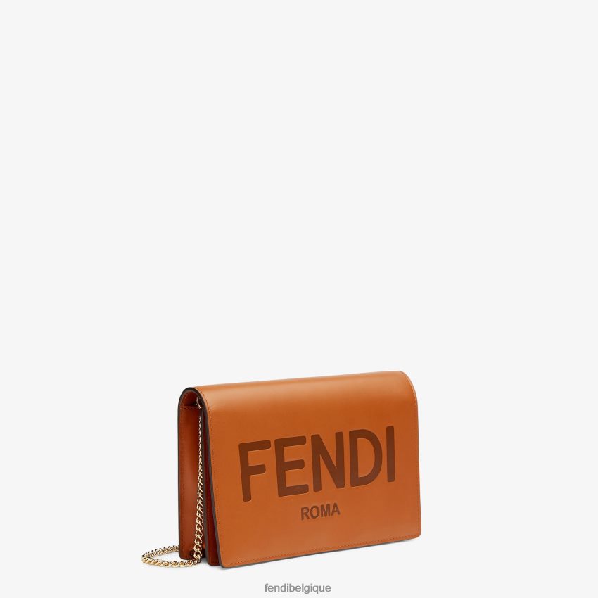 accessoires Fendi mini-sac portefeuille en cuir à chaîne brun femmes 8X8J2J1558 Fendi Sac