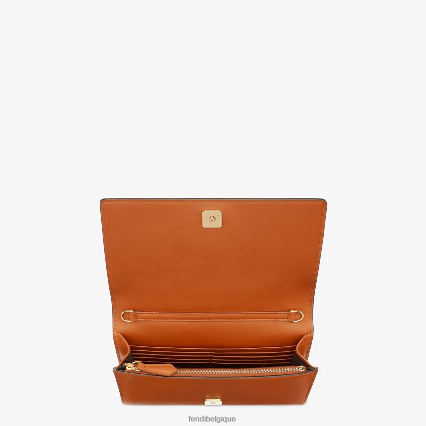 accessoires Fendi mini-sac portefeuille en cuir à chaîne brun femmes 8X8J2J1558 Fendi Sac