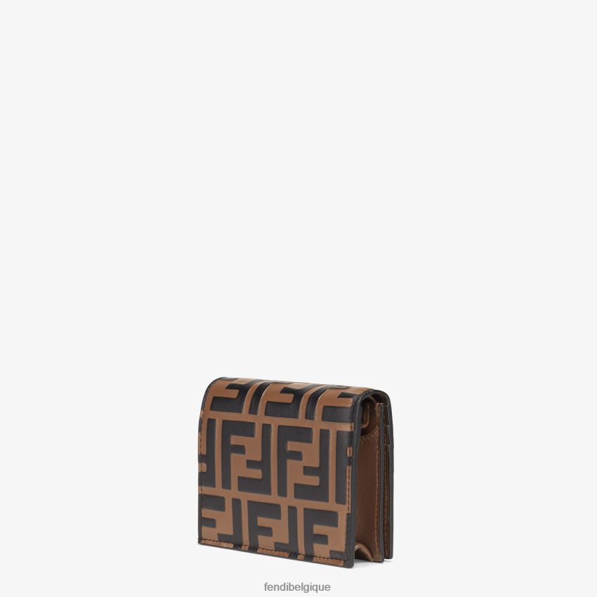 accessoires Fendi petit portefeuille en cuir brun femmes 8X8J2J1481 Fendi Belgique