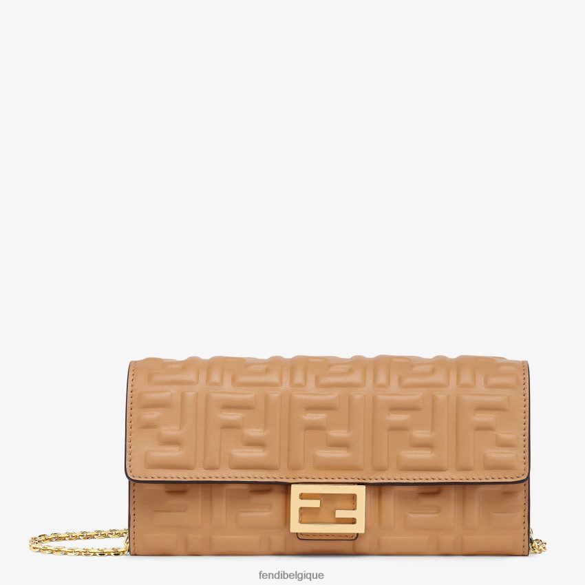 accessoires Fendi portefeuille baguette continental en cuir nappa avec chaîne beige femmes 8X8J2J1561 Fendi Sac