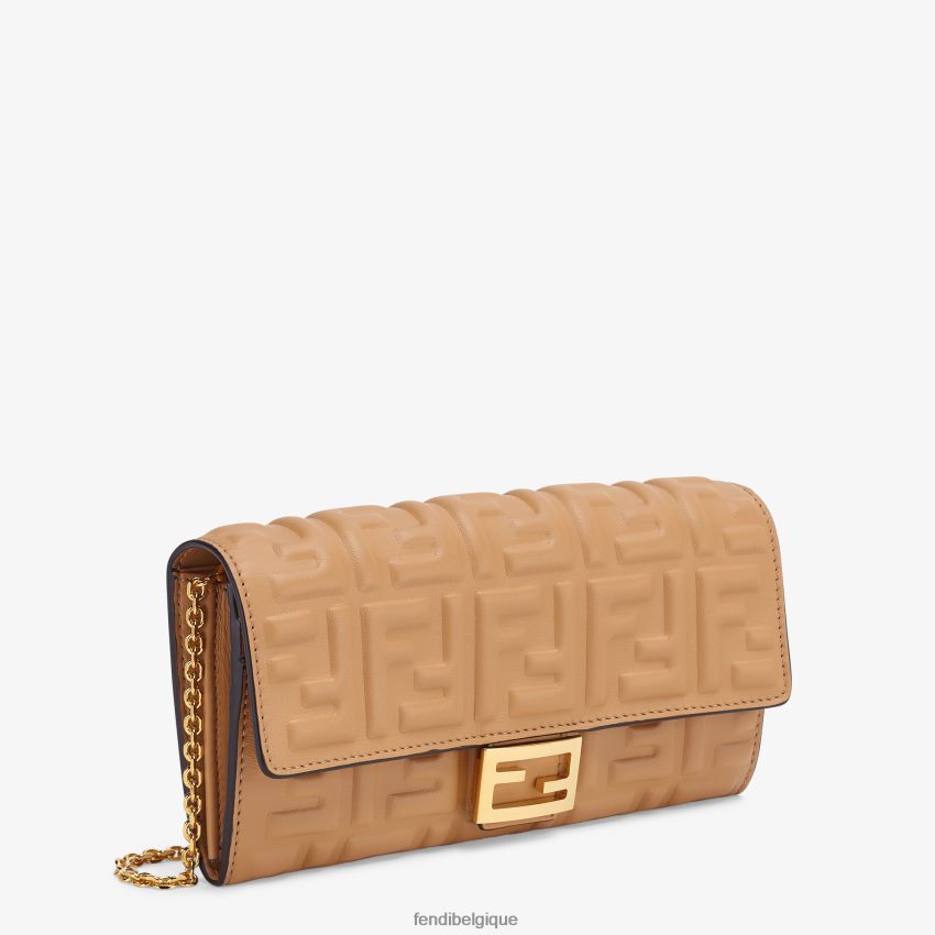 accessoires Fendi portefeuille baguette continental en cuir nappa avec chaîne beige femmes 8X8J2J1561 Fendi Sac
