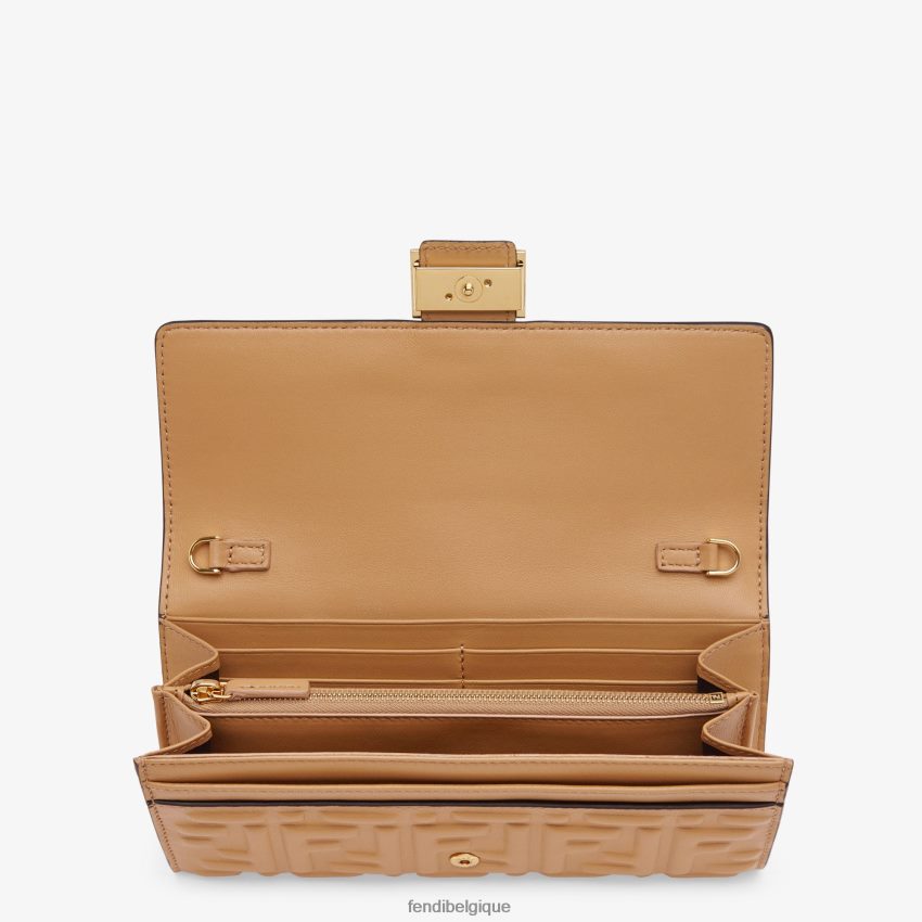 accessoires Fendi portefeuille baguette continental en cuir nappa avec chaîne beige femmes 8X8J2J1561 Fendi Sac