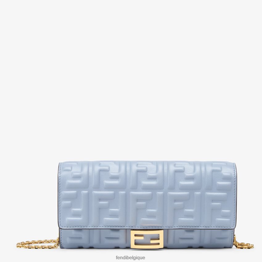 accessoires Fendi portefeuille baguette continental en cuir nappa avec chaîne bleu clair femmes 8X8J2J1422 Fendi Lunette De Soleil