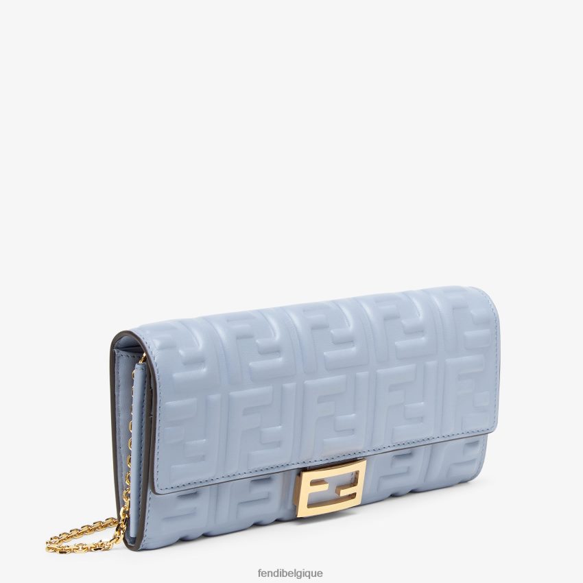 accessoires Fendi portefeuille baguette continental en cuir nappa avec chaîne bleu clair femmes 8X8J2J1422 Fendi Lunette De Soleil