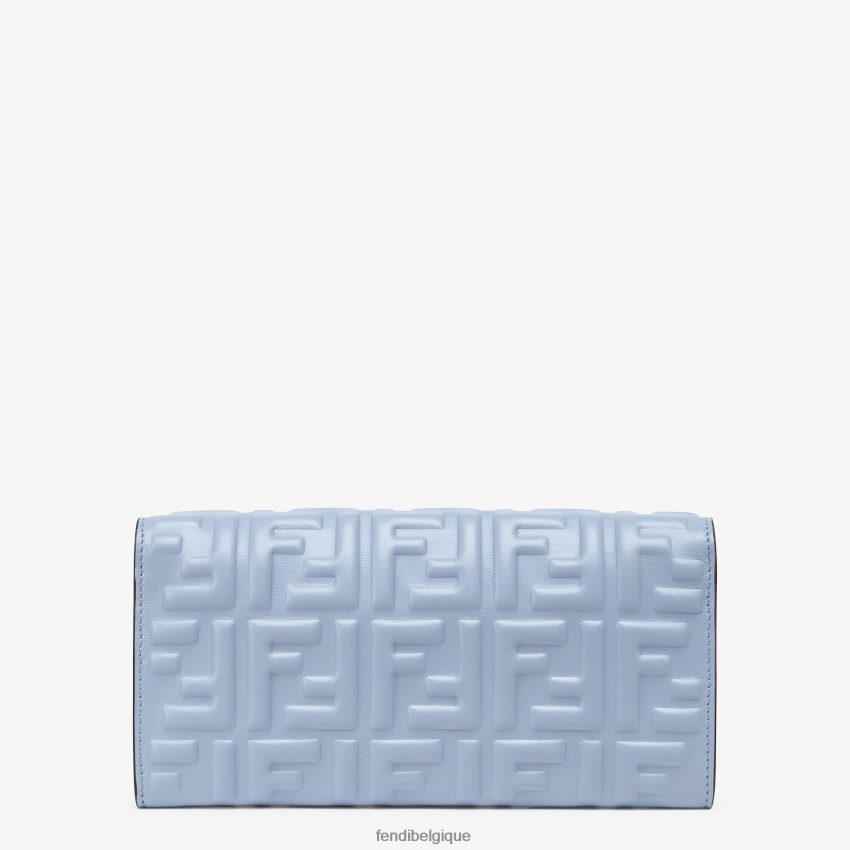 accessoires Fendi portefeuille baguette continental en cuir nappa avec chaîne bleu clair femmes 8X8J2J1422 Fendi Lunette De Soleil