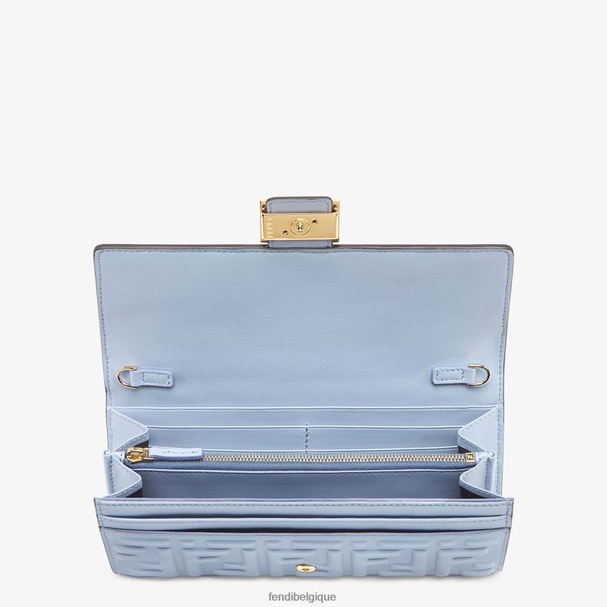 accessoires Fendi portefeuille baguette continental en cuir nappa avec chaîne bleu clair femmes 8X8J2J1422 Fendi Lunette De Soleil