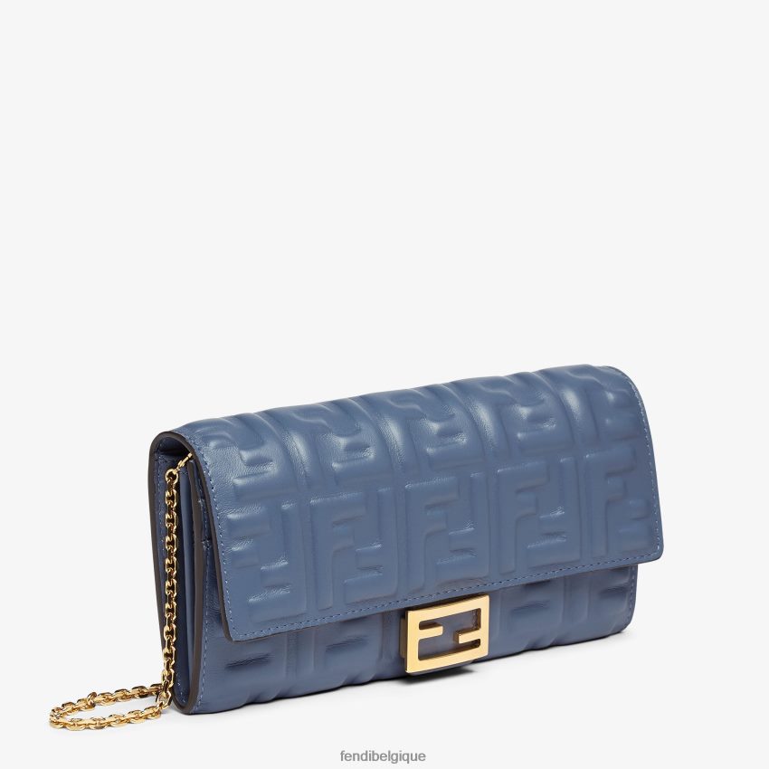 accessoires Fendi portefeuille baguette continental en cuir nappa avec chaîne bleu femmes 8X8J2J1490 Fendi Belgique