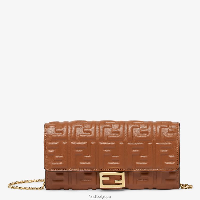accessoires Fendi portefeuille baguette continental en cuir nappa avec chaîne brun femmes 8X8J2J1441 Fendi Sac