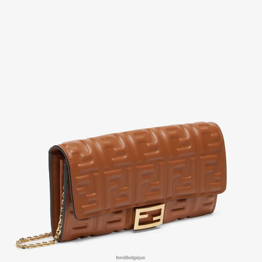 accessoires Fendi portefeuille baguette continental en cuir nappa avec chaîne brun femmes 8X8J2J1441 Fendi Sac