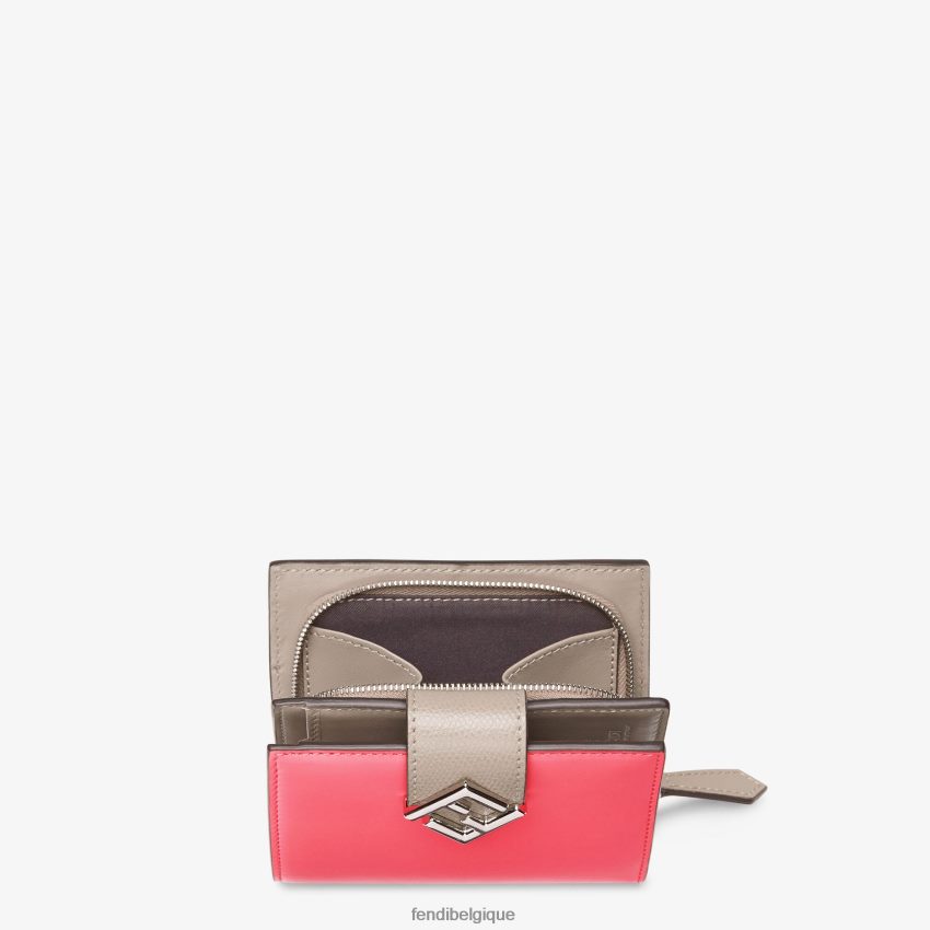accessoires Fendi portefeuille compact en cuir bicolore et tourterelle rose femmes 8X8J2J1468 Fendi Sac