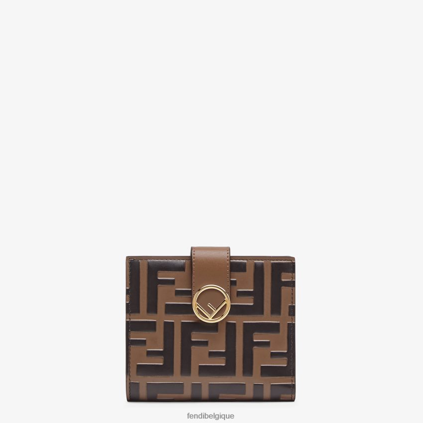accessoires Fendi portefeuille compact en cuir brun femmes 8X8J2J1482 Fendi Lunette De Soleil