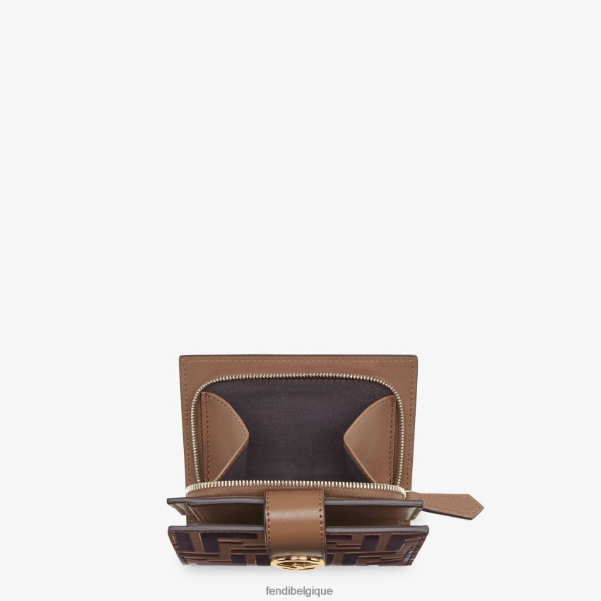 accessoires Fendi portefeuille compact en cuir brun femmes 8X8J2J1482 Fendi Lunette De Soleil