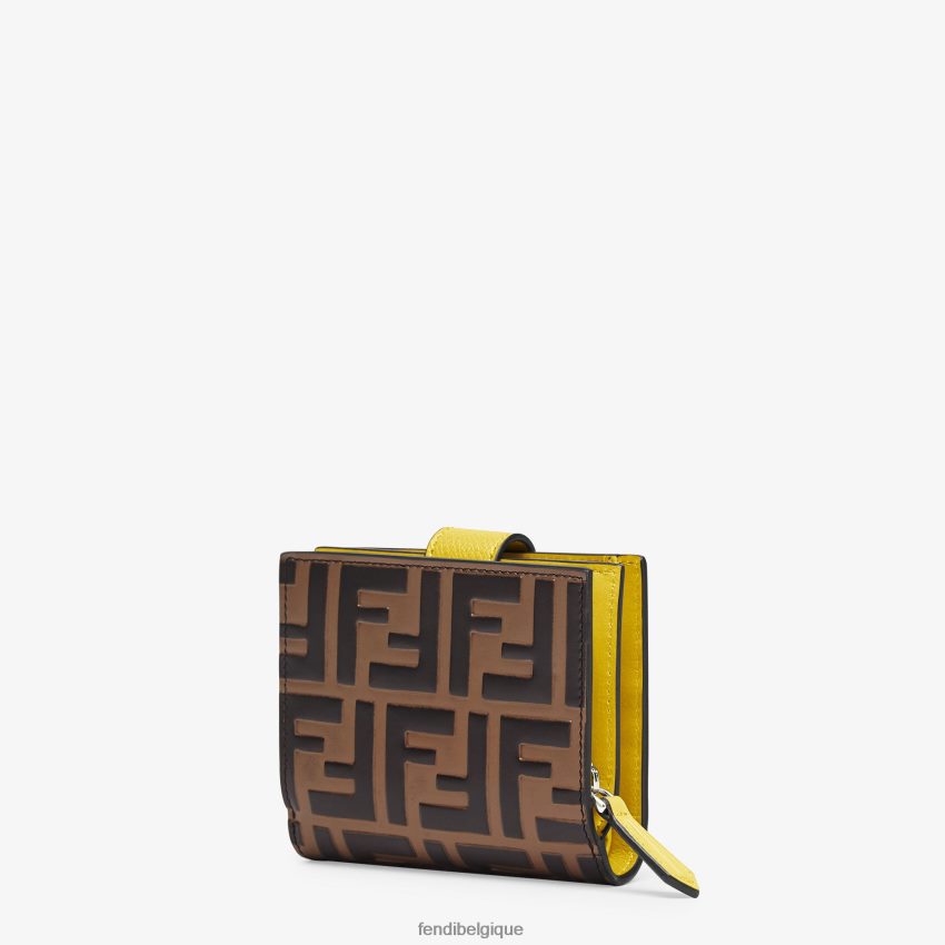 accessoires Fendi portefeuille compact en cuir brun femmes 8X8J2J1582 Fendi Sac