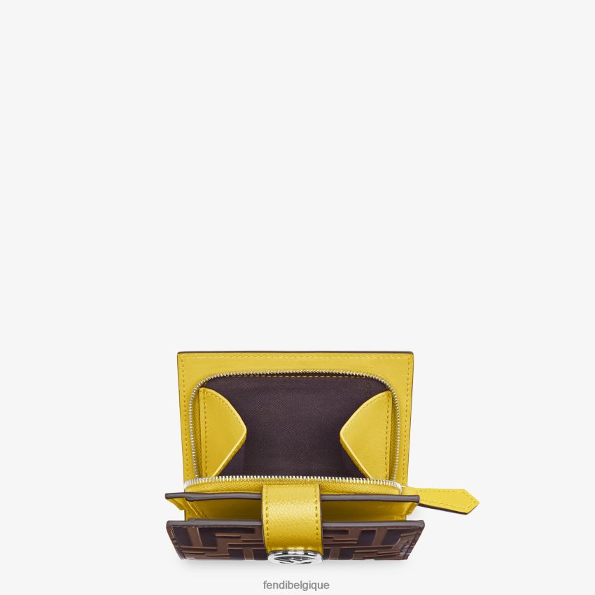accessoires Fendi portefeuille compact en cuir brun femmes 8X8J2J1582 Fendi Sac