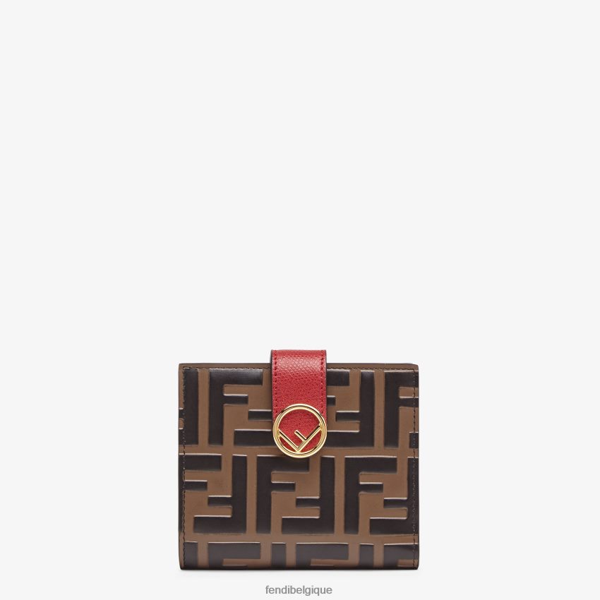 accessoires Fendi portefeuille compact en cuir brun femmes 8X8J2J1594 Fendi Sac