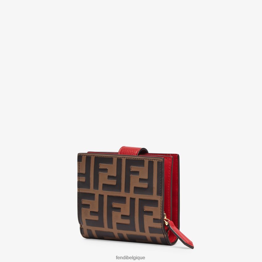 accessoires Fendi portefeuille compact en cuir brun femmes 8X8J2J1594 Fendi Sac