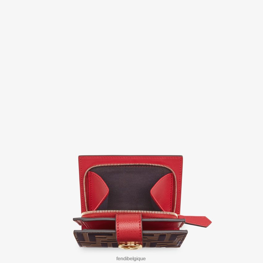 accessoires Fendi portefeuille compact en cuir brun femmes 8X8J2J1594 Fendi Sac