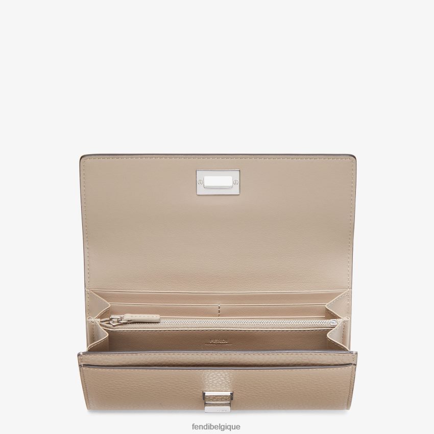 accessoires Fendi portefeuille continental en cuir Peekaboo beige femmes 8X8J2J1570 Fendi Sac