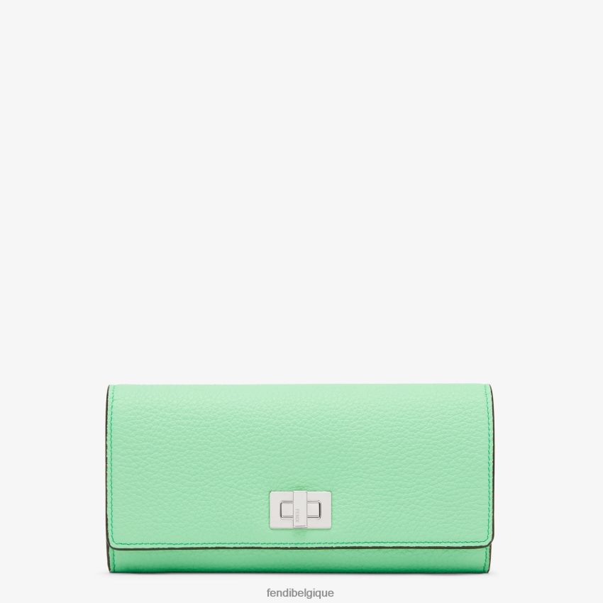accessoires Fendi portefeuille continental en cuir Peekaboo vert femmes 8X8J2J1484 Fendi Belgique