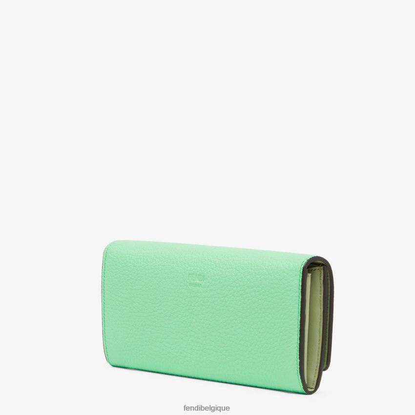 accessoires Fendi portefeuille continental en cuir Peekaboo vert femmes 8X8J2J1484 Fendi Belgique