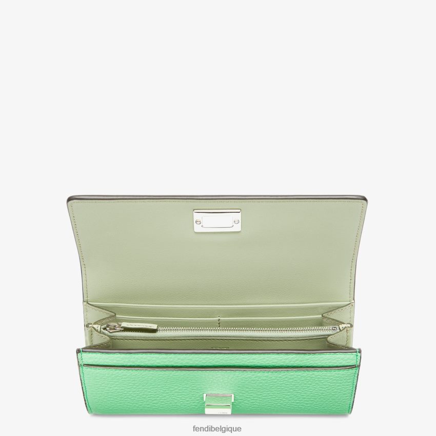 accessoires Fendi portefeuille continental en cuir Peekaboo vert femmes 8X8J2J1484 Fendi Belgique