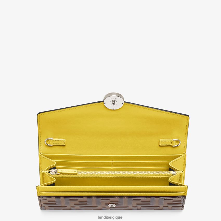 accessoires Fendi portefeuille continental en cuir avec chaîne jaune femmes 8X8J2J1578 Fendi Lunette De Soleil