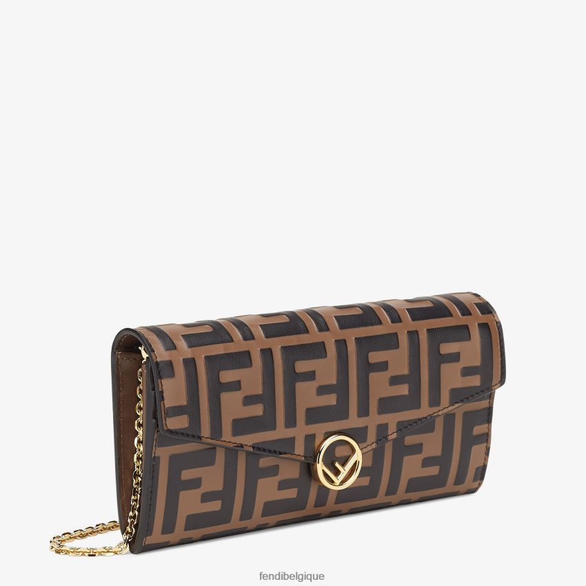 accessoires Fendi portefeuille continental en cuir avec chaîne noir femmes 8X8J2J1474 Fendi Sac