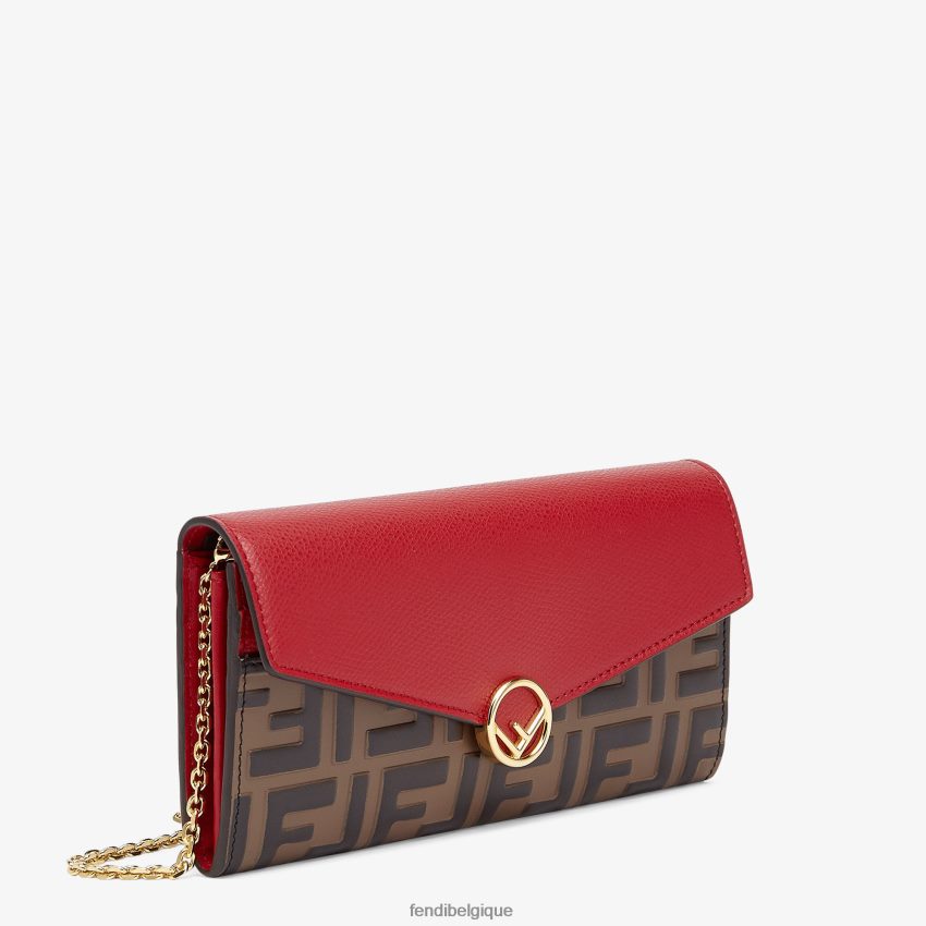 accessoires Fendi portefeuille continental en cuir avec chaîne rouge femmes 8X8J2J1597 Fendi Sac