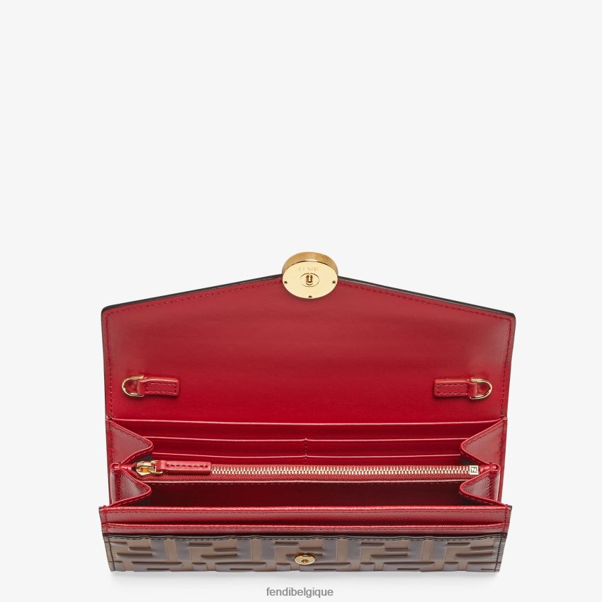 accessoires Fendi portefeuille continental en cuir avec chaîne rouge femmes 8X8J2J1597 Fendi Sac