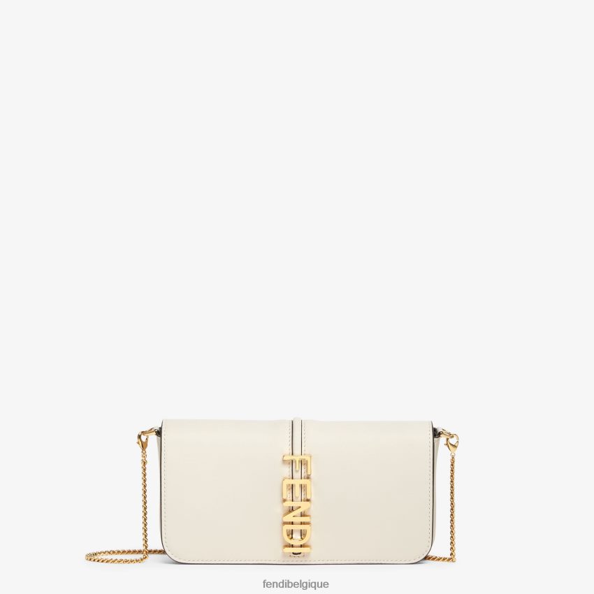 accessoires Fendi portefeuille en cuir à chaîne avec graphisme blanc femmes 8X8J2J1435 Fendi Sac