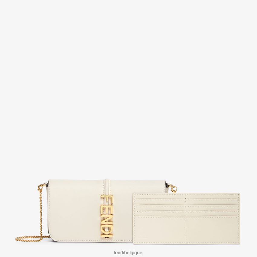 accessoires Fendi portefeuille en cuir à chaîne avec graphisme blanc femmes 8X8J2J1435 Fendi Sac