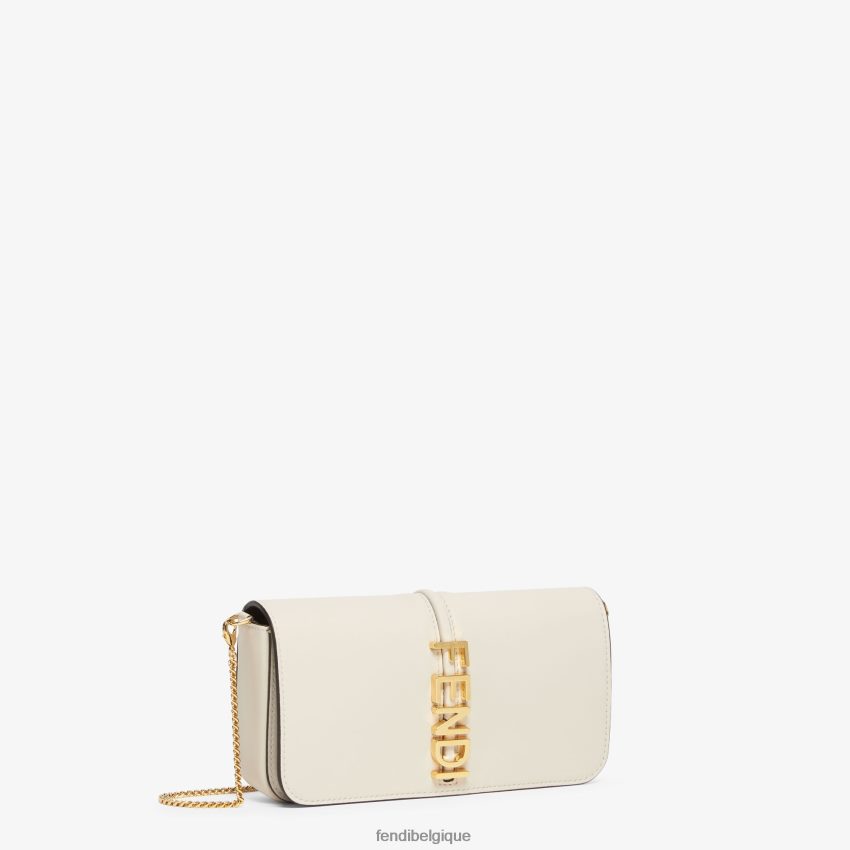 accessoires Fendi portefeuille en cuir à chaîne avec graphisme blanc femmes 8X8J2J1435 Fendi Sac