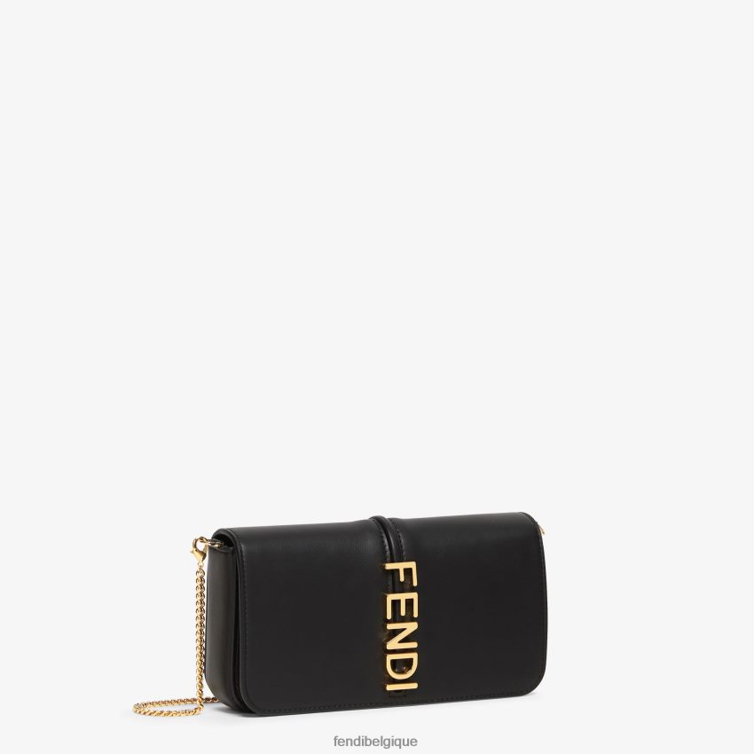 accessoires Fendi portefeuille en cuir à chaîne avec graphisme noir femmes 8X8J2J1417 Fendi Sac