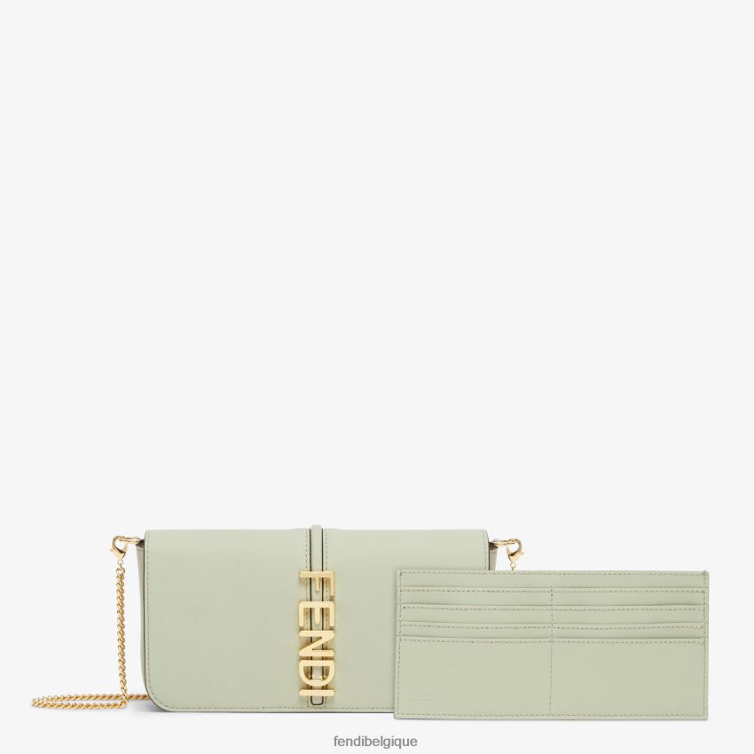 accessoires Fendi portefeuille en cuir à chaîne avec graphisme vert femmes 8X8J2J1436 Fendi Belgique