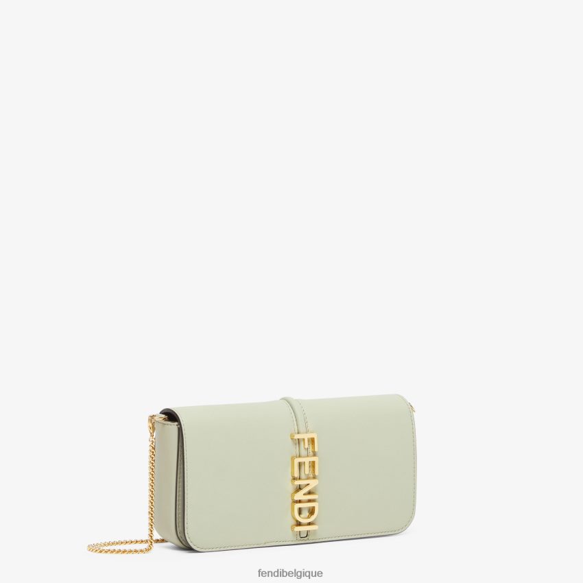 accessoires Fendi portefeuille en cuir à chaîne avec graphisme vert femmes 8X8J2J1436 Fendi Belgique