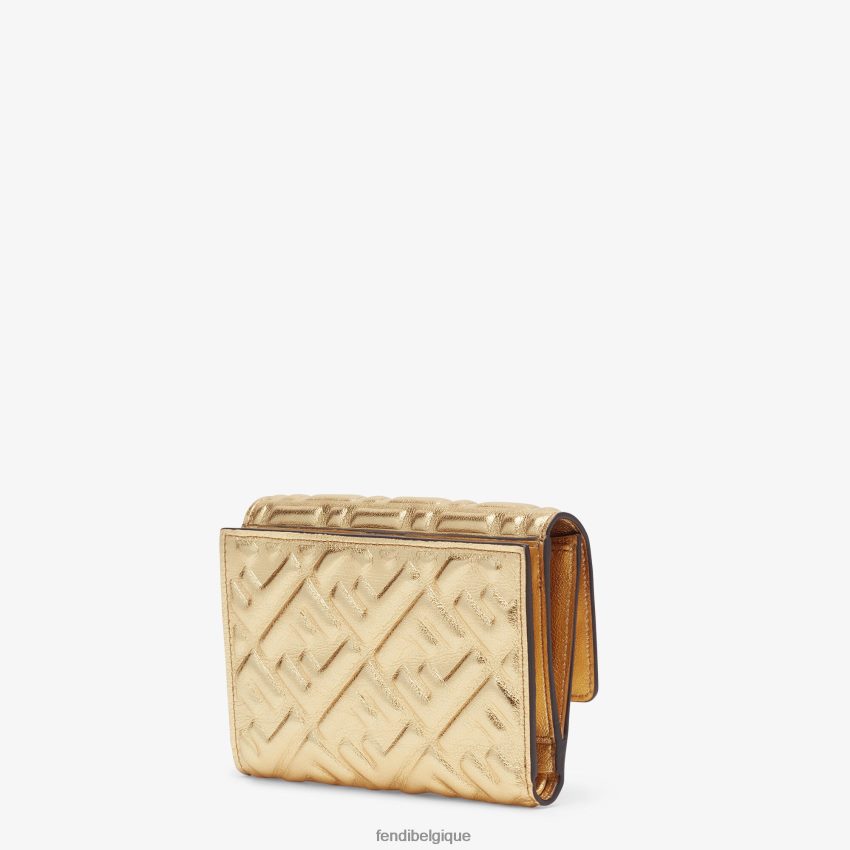 accessoires Fendi portefeuille en cuir or femmes 8X8J2J1574 Fendi Belgique