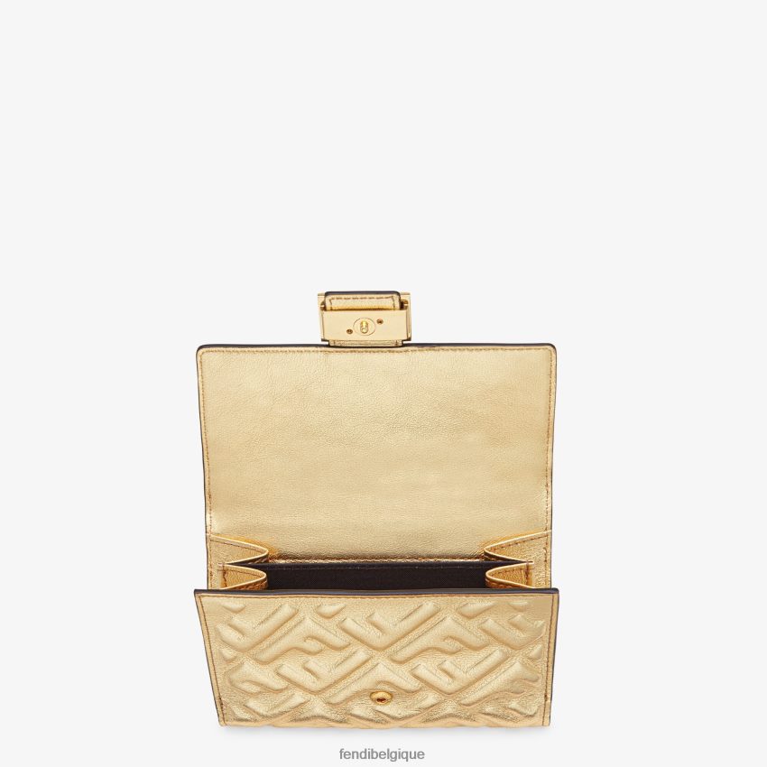 accessoires Fendi portefeuille en cuir or femmes 8X8J2J1574 Fendi Belgique