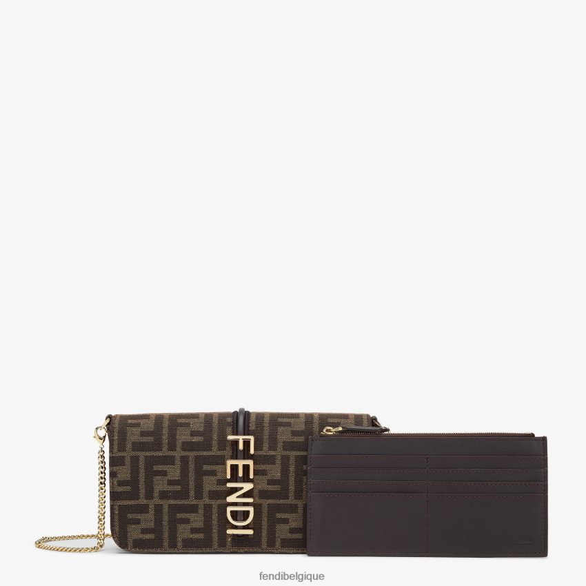 accessoires Fendi portefeuille en tissu ff brun femmes 8X8J2J1415 Fendi Belgique