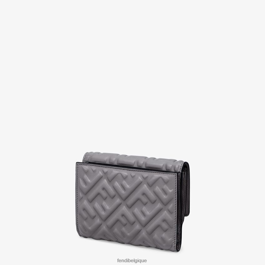accessoires Fendi portefeuille ff en cuir nappa gris femmes 8X8J2J1534 Fendi Sac