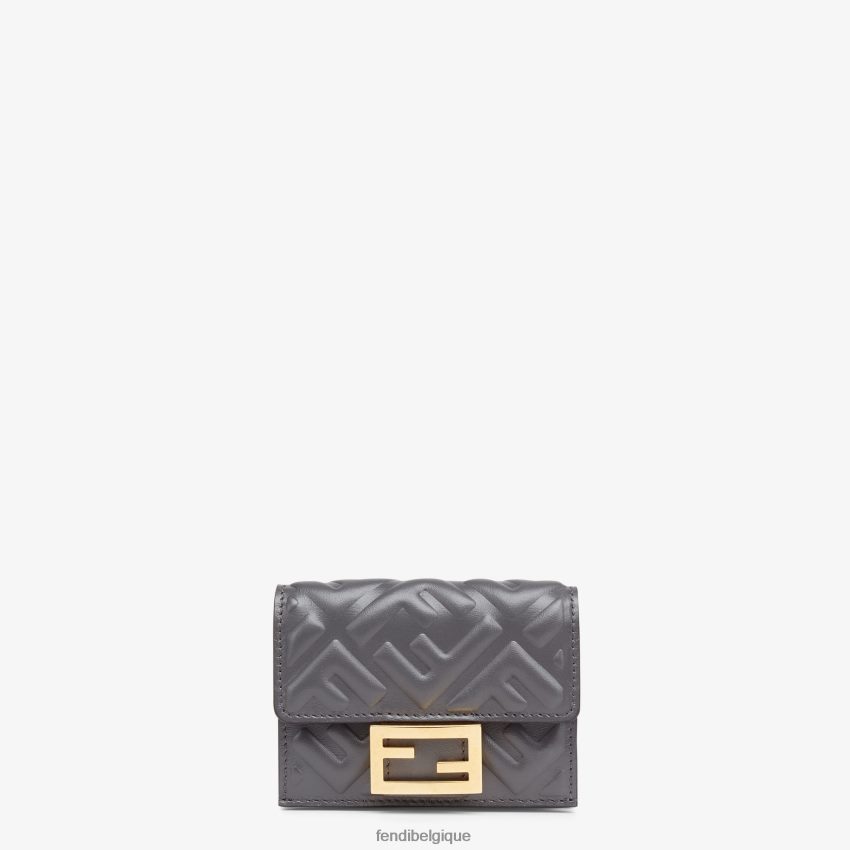 accessoires Fendi portefeuille ff en cuir nappa gris femmes 8X8J2J1535 Fendi Belgique