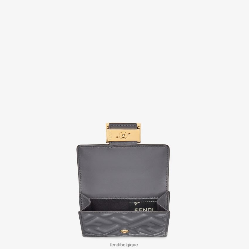 accessoires Fendi portefeuille ff en cuir nappa gris femmes 8X8J2J1535 Fendi Belgique