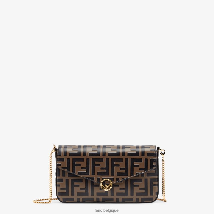 accessoires Fendi portefeuille sur chaîne avec pochettes mini-sac en cuir brun femmes 8X8J2J1477 Fendi Sac