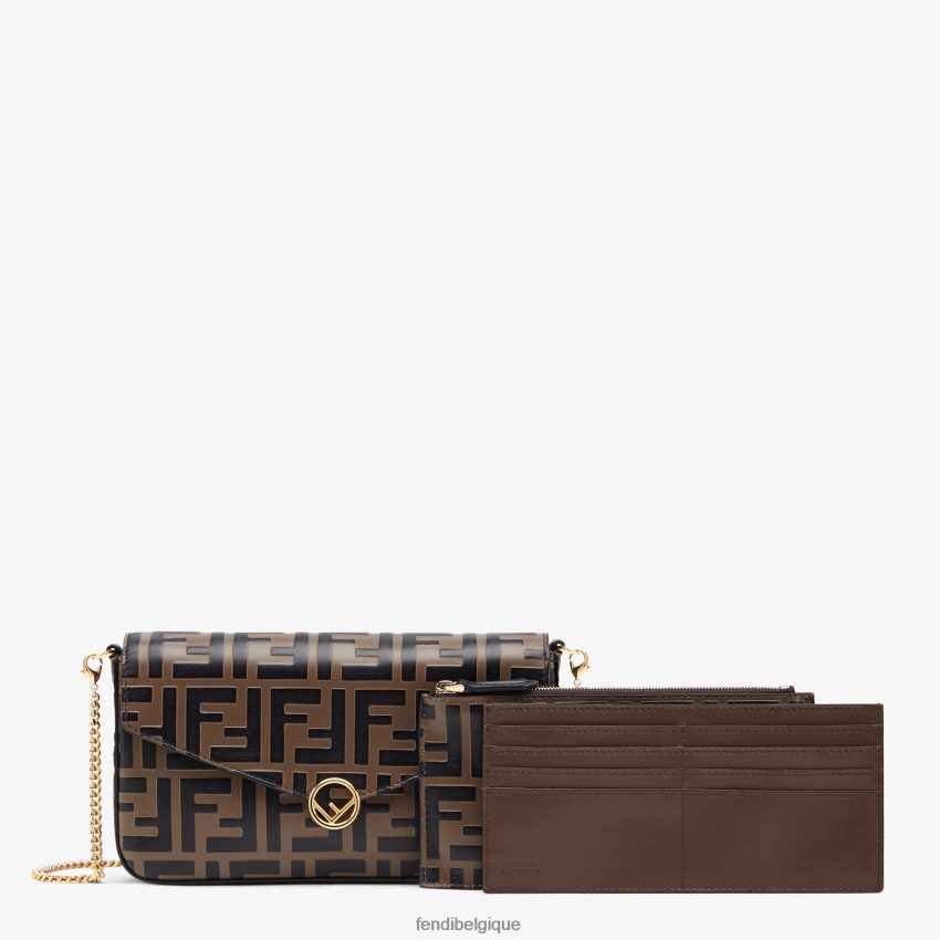 accessoires Fendi portefeuille sur chaîne avec pochettes mini-sac en cuir brun femmes 8X8J2J1477 Fendi Sac