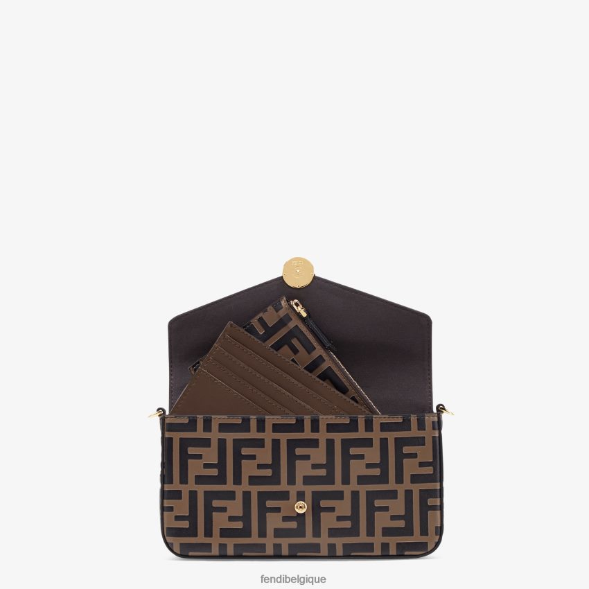 accessoires Fendi portefeuille sur chaîne avec pochettes mini-sac en cuir brun femmes 8X8J2J1477 Fendi Sac