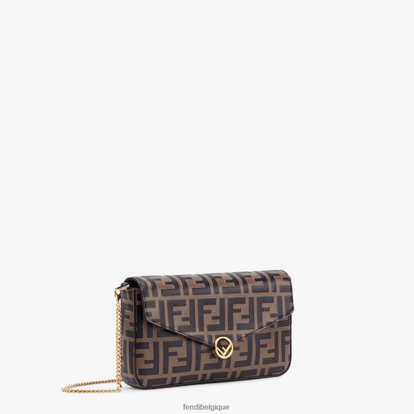 accessoires Fendi portefeuille sur chaîne avec pochettes mini-sac en cuir brun femmes 8X8J2J1477 Fendi Sac