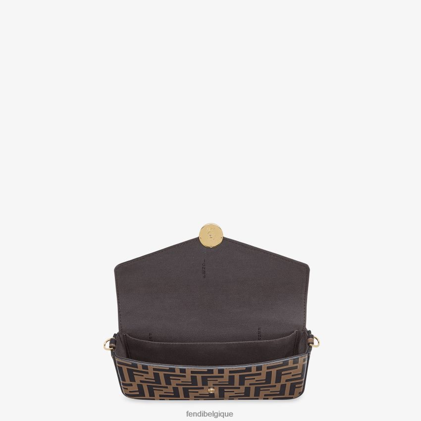 accessoires Fendi portefeuille sur chaîne avec pochettes mini-sac en cuir brun femmes 8X8J2J1477 Fendi Sac