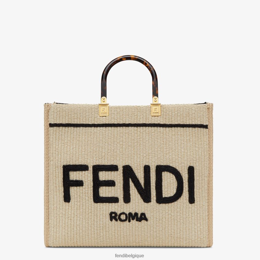accessoires Fendi cabas en paille naturelle noir femmes 8X8J2J896 Fendi Belgique