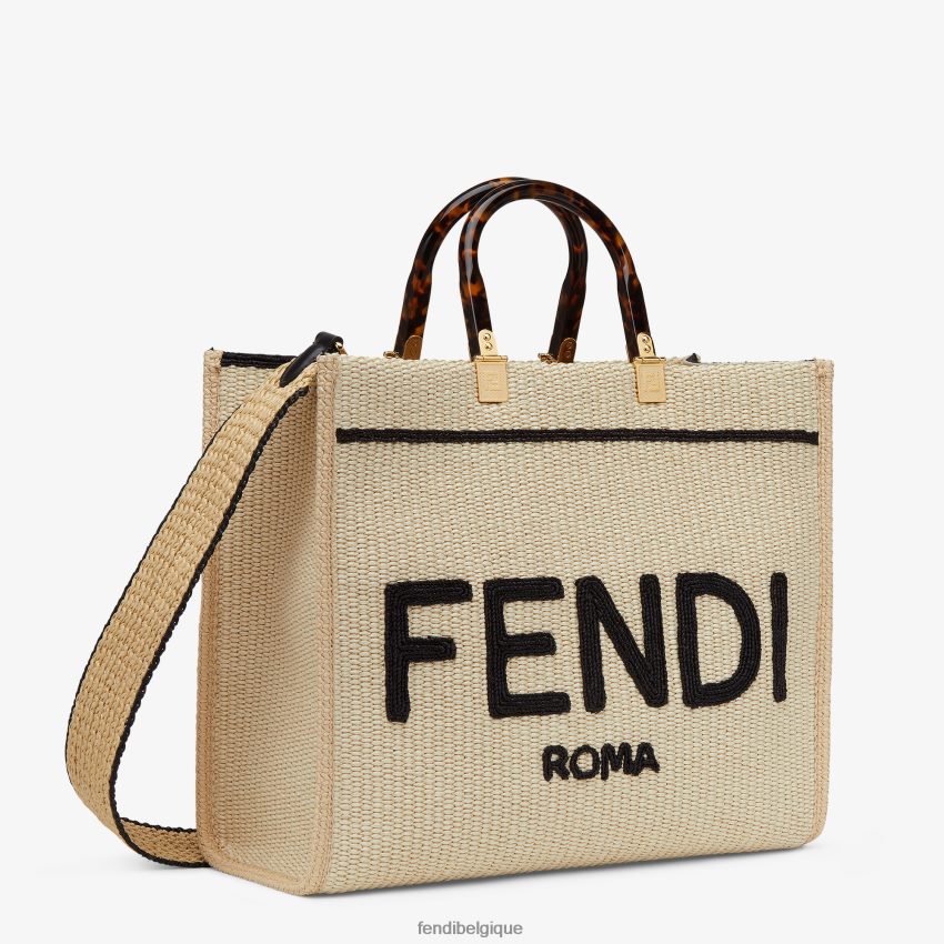 accessoires Fendi cabas en paille naturelle noir femmes 8X8J2J896 Fendi Belgique