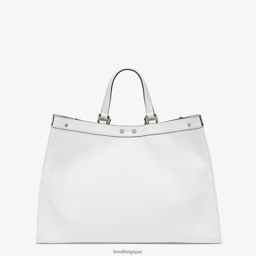 accessoires Fendi cabas en toile avec broderie ff blanc femmes 8X8J2J688 Fendi Sac