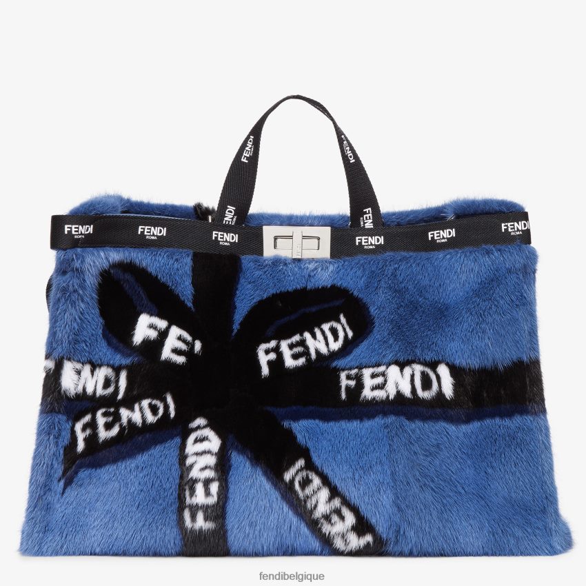 accessoires Fendi cabas en vison avec incrustation de ruban bleu femmes 8X8J2J774 Fendi Lunette De Soleil
